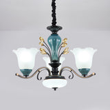 Flower Shade Suspension Lamp Countryside 3/6/8-Head Milky Glass Pendant Chandelier in Green Clearhalo 'Ceiling Lights' 'Chandeliers' Lighting' options 1197517