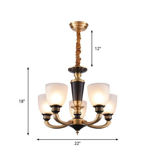 Brass 3/5-Bulb Suspension Pendant Light Traditional Style Milky Glass Empire Shade Ceiling Chandelier Clearhalo 'Ceiling Lights' 'Chandeliers' Lighting' options 1197564