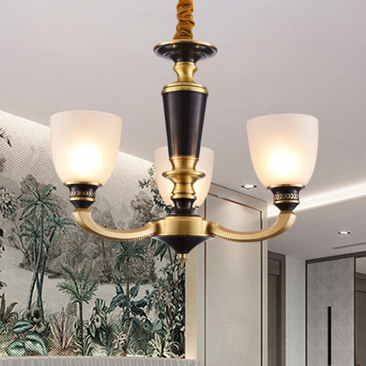 Brass 3/5-Bulb Suspension Pendant Light Traditional Style Milky Glass Empire Shade Ceiling Chandelier Clearhalo 'Ceiling Lights' 'Chandeliers' Lighting' options 1197565