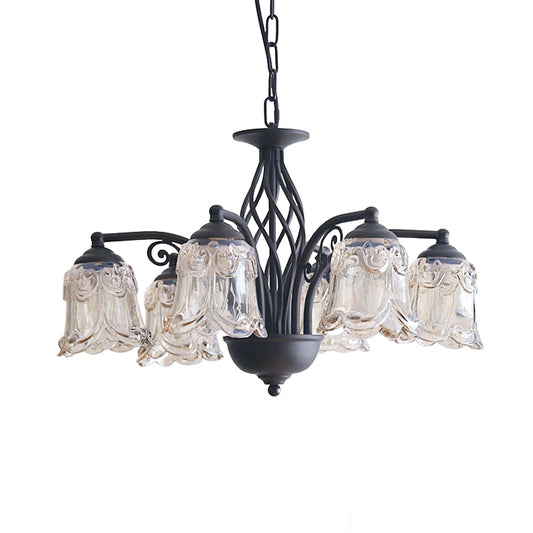 Black Curvy Arm Hanging Chandelier Rural Style Metallic 6/8 Lights Living Room Suspension Pendant Clearhalo 'Ceiling Lights' 'Chandeliers' Lighting' options 1197572