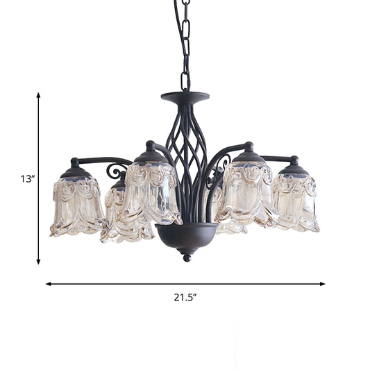 Black Curvy Arm Hanging Chandelier Rural Style Metallic 6/8 Lights Living Room Suspension Pendant Clearhalo 'Ceiling Lights' 'Chandeliers' Lighting' options 1197573
