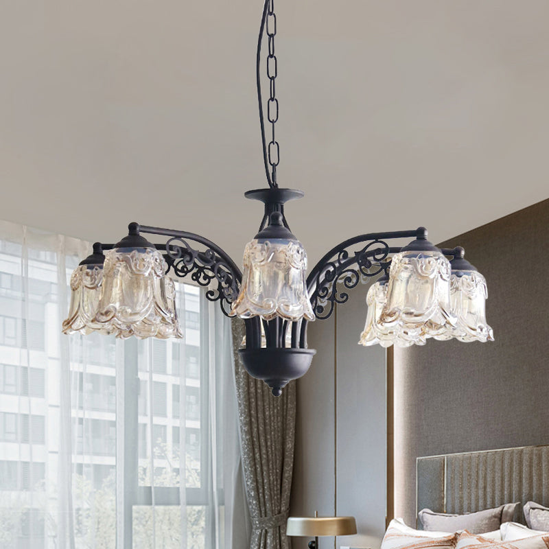 Black Curvy Arm Hanging Chandelier Rural Style Metallic 6/8 Lights Living Room Suspension Pendant Clearhalo 'Ceiling Lights' 'Chandeliers' Lighting' options 1197576