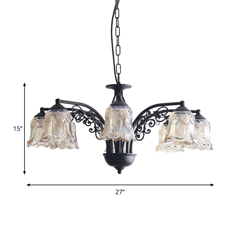 Black Curvy Arm Hanging Chandelier Rural Style Metallic 6/8 Lights Living Room Suspension Pendant Clearhalo 'Ceiling Lights' 'Chandeliers' Lighting' options 1197578