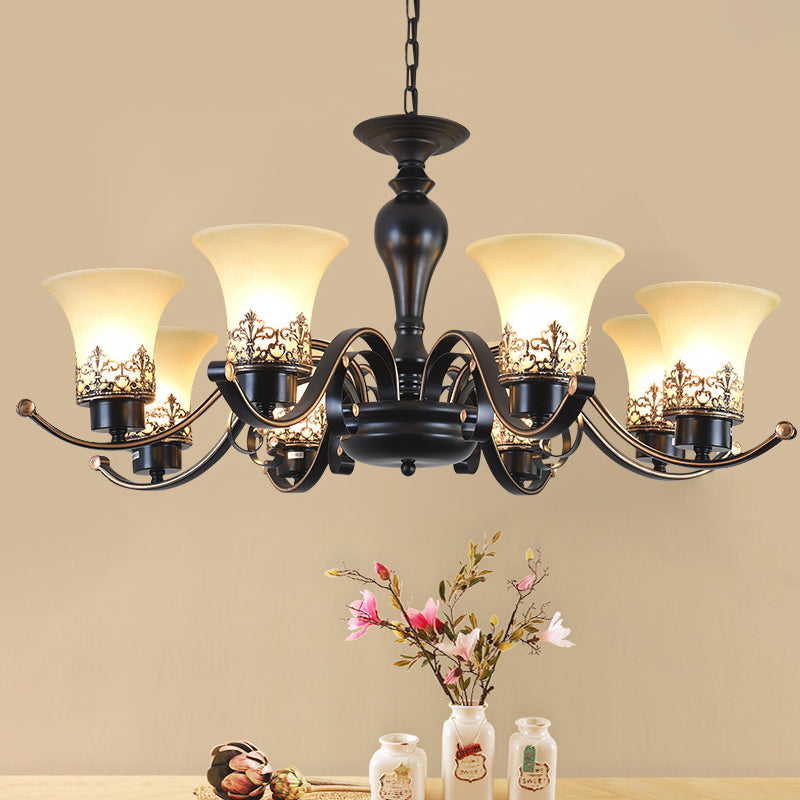Rustic Style Swooping Arm Chandelier Lighting 3/6/8-Head Metal Ceiling Pendant Light in Black 8 Black Clearhalo 'Ceiling Lights' 'Chandeliers' Lighting' options 1197588_fa5aeaeb-0bd2-40ac-8a8f-98fa499f7d6c