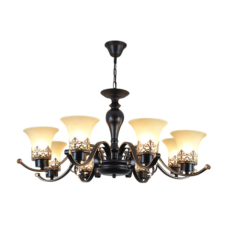 Rustic Style Swooping Arm Chandelier Lighting 3/6/8-Head Metal Ceiling Pendant Light in Black Clearhalo 'Ceiling Lights' 'Chandeliers' Lighting' options 1197590