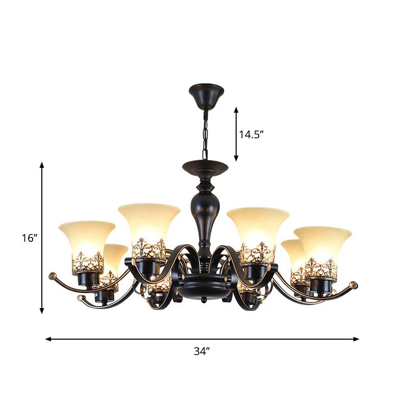 Rustic Style Swooping Arm Chandelier Lighting 3/6/8-Head Metal Ceiling Pendant Light in Black Clearhalo 'Ceiling Lights' 'Chandeliers' Lighting' options 1197591