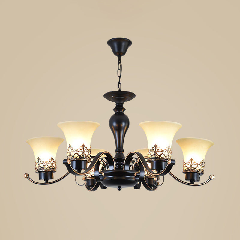 Rustic Style Swooping Arm Chandelier Lighting 3/6/8-Head Metal Ceiling Pendant Light in Black Clearhalo 'Ceiling Lights' 'Chandeliers' Lighting' options 1197595