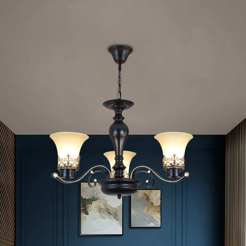 Rustic Style Swooping Arm Chandelier Lighting 3/6/8-Head Metal Ceiling Pendant Light in Black Clearhalo 'Ceiling Lights' 'Chandeliers' Lighting' options 1197597