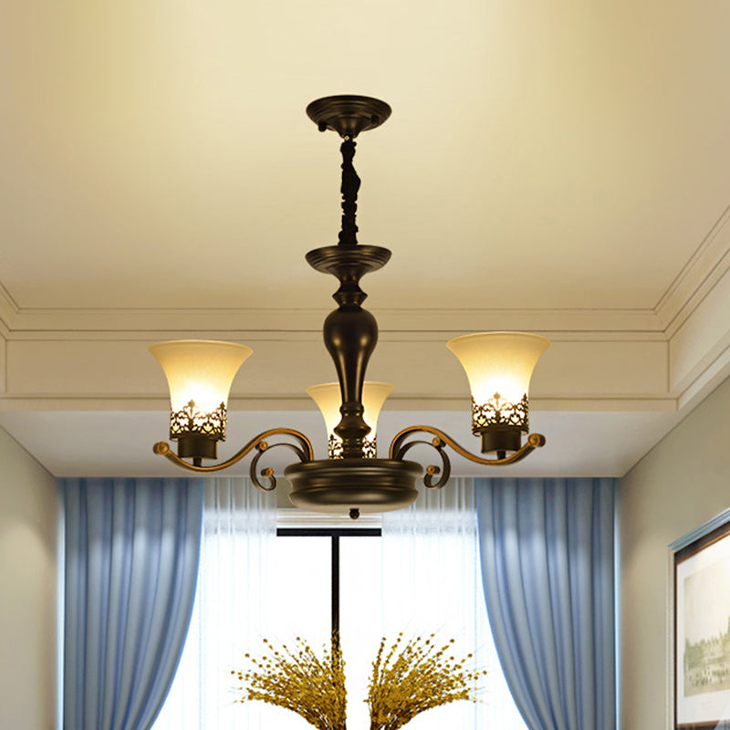 Rustic Style Swooping Arm Chandelier Lighting 3/6/8-Head Metal Ceiling Pendant Light in Black Clearhalo 'Ceiling Lights' 'Chandeliers' Lighting' options 1197598