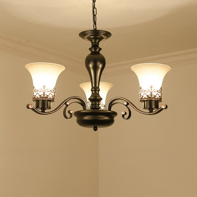 Rustic Style Swooping Arm Chandelier Lighting 3/6/8-Head Metal Ceiling Pendant Light in Black Clearhalo 'Ceiling Lights' 'Chandeliers' Lighting' options 1197599