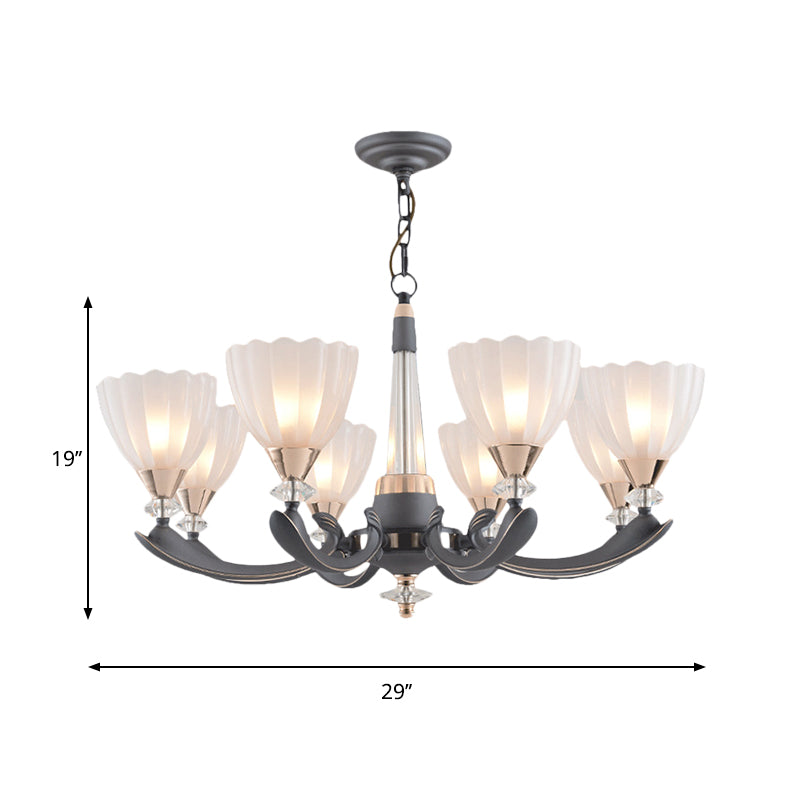 6/8 Bulbs Suspension Pendant with Floral Shade Opal Glass Countryside Guest Room Ceiling Chandelier in Grey Clearhalo 'Ceiling Lights' 'Chandeliers' Lighting' options 1197605