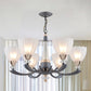 6/8 Bulbs Suspension Pendant with Floral Shade Opal Glass Countryside Guest Room Ceiling Chandelier in Grey Clearhalo 'Ceiling Lights' 'Chandeliers' Lighting' options 1197607