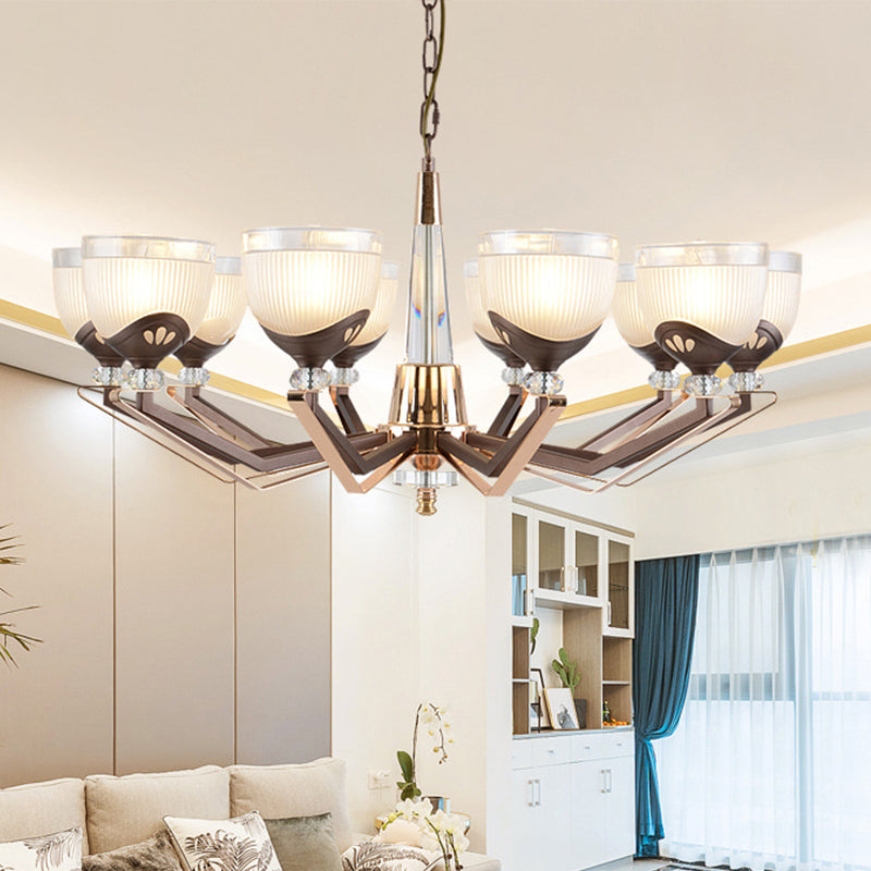 Coffee Bowl Shaped Pendant Chandelier Rural Style Cream Glass 3/6/8/10-Head Living Room Suspension Lighting Clearhalo 'Ceiling Lights' 'Chandeliers' 'Close To Ceiling Lights' 'Glass shade' 'Glass' Lighting' 1197612