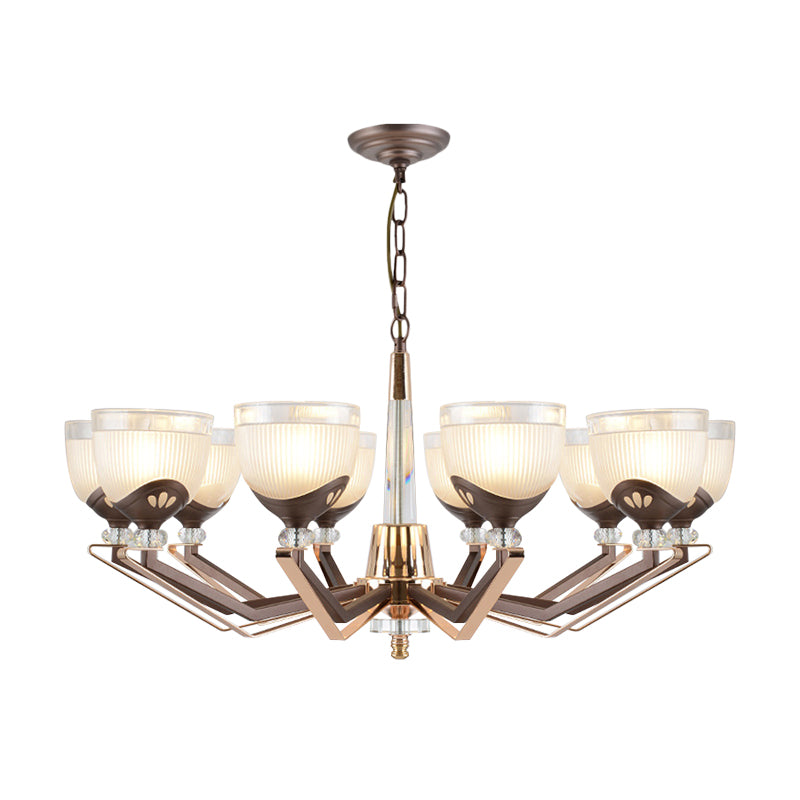 Coffee Bowl Shaped Pendant Chandelier Rural Style Cream Glass 3/6/8/10-Head Living Room Suspension Lighting Clearhalo 'Ceiling Lights' 'Chandeliers' 'Close To Ceiling Lights' 'Glass shade' 'Glass' Lighting' 1197613