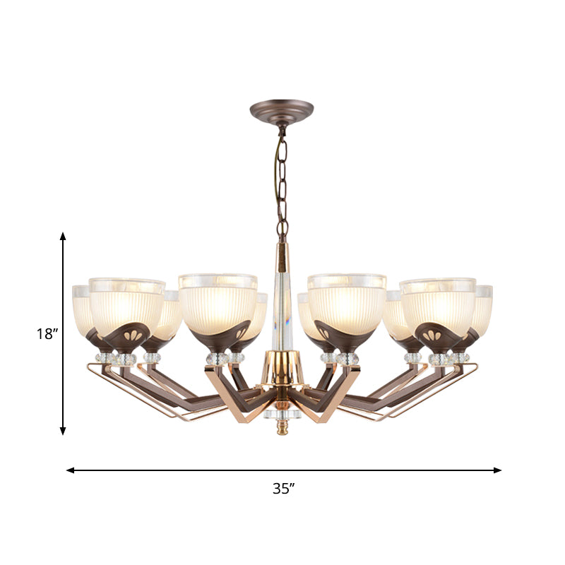 Coffee Bowl Shaped Pendant Chandelier Rural Style Cream Glass 3/6/8/10-Head Living Room Suspension Lighting Clearhalo 'Ceiling Lights' 'Chandeliers' 'Close To Ceiling Lights' 'Glass shade' 'Glass' Lighting' 1197614