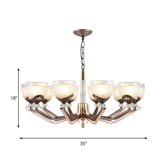 Coffee Bowl Shaped Pendant Chandelier Rural Style Cream Glass 3/6/8/10-Head Living Room Suspension Lighting Clearhalo 'Ceiling Lights' 'Chandeliers' 'Close To Ceiling Lights' 'Glass shade' 'Glass' Lighting' 1197614