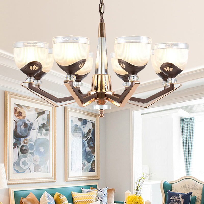 Coffee Bowl Shaped Pendant Chandelier Rural Style Cream Glass 3/6/8/10-Head Living Room Suspension Lighting Clearhalo 'Ceiling Lights' 'Chandeliers' 'Close To Ceiling Lights' 'Glass shade' 'Glass' Lighting' 1197616