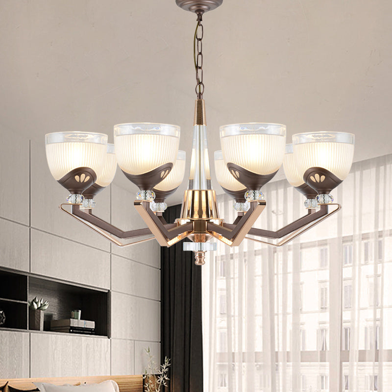 Coffee Bowl Shaped Pendant Chandelier Rural Style Cream Glass 3/6/8/10-Head Living Room Suspension Lighting Clearhalo 'Ceiling Lights' 'Chandeliers' 'Close To Ceiling Lights' 'Glass shade' 'Glass' Lighting' 1197617