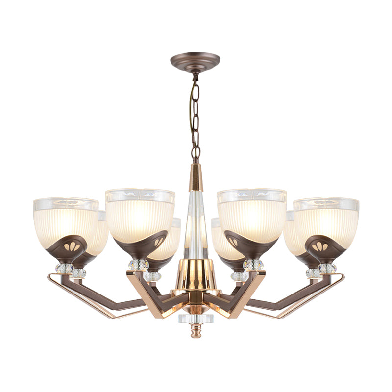 Coffee Bowl Shaped Pendant Chandelier Rural Style Cream Glass 3/6/8/10-Head Living Room Suspension Lighting Clearhalo 'Ceiling Lights' 'Chandeliers' 'Close To Ceiling Lights' 'Glass shade' 'Glass' Lighting' 1197618