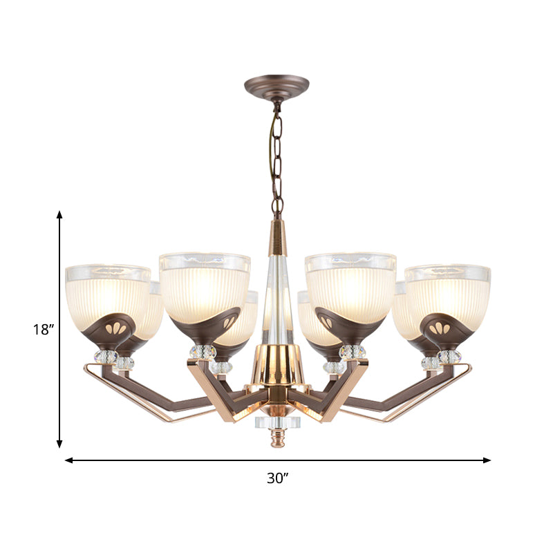 Coffee Bowl Shaped Pendant Chandelier Rural Style Cream Glass 3/6/8/10-Head Living Room Suspension Lighting Clearhalo 'Ceiling Lights' 'Chandeliers' 'Close To Ceiling Lights' 'Glass shade' 'Glass' Lighting' 1197619