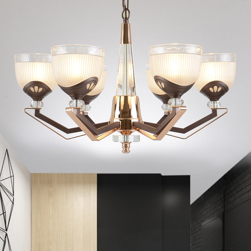 Coffee Bowl Shaped Pendant Chandelier Rural Style Cream Glass 3/6/8/10-Head Living Room Suspension Lighting 6 Coffee Clearhalo 'Ceiling Lights' 'Chandeliers' 'Close To Ceiling Lights' 'Glass shade' 'Glass' Lighting' 1197620