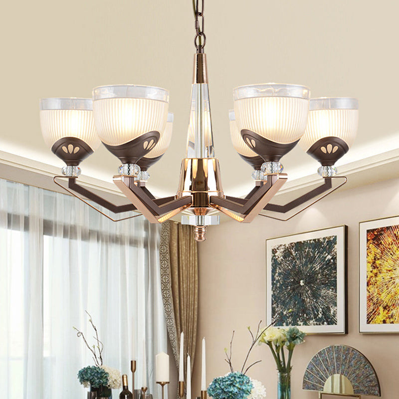 Coffee Bowl Shaped Pendant Chandelier Rural Style Cream Glass 3/6/8/10-Head Living Room Suspension Lighting Clearhalo 'Ceiling Lights' 'Chandeliers' 'Close To Ceiling Lights' 'Glass shade' 'Glass' Lighting' 1197621