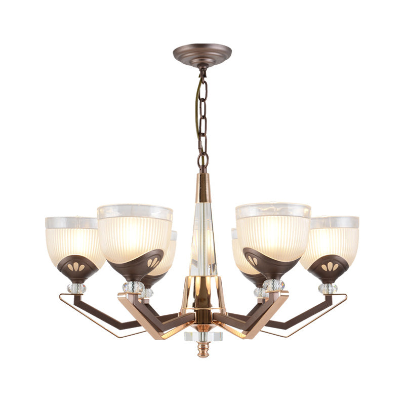 Coffee Bowl Shaped Pendant Chandelier Rural Style Cream Glass 3/6/8/10-Head Living Room Suspension Lighting Clearhalo 'Ceiling Lights' 'Chandeliers' 'Close To Ceiling Lights' 'Glass shade' 'Glass' Lighting' 1197622