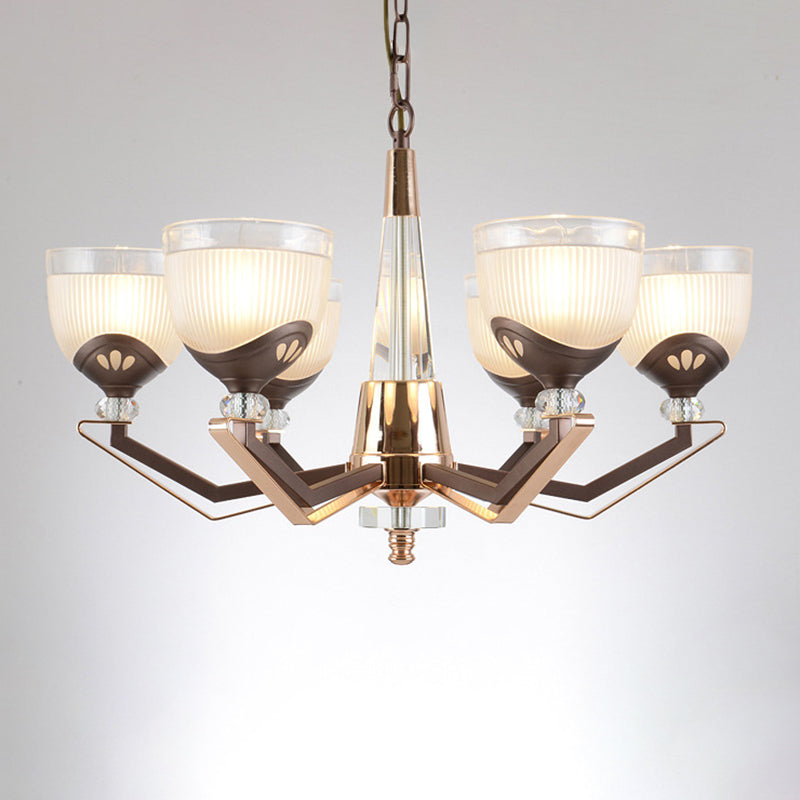 Coffee Bowl Shaped Pendant Chandelier Rural Style Cream Glass 3/6/8/10-Head Living Room Suspension Lighting Clearhalo 'Ceiling Lights' 'Chandeliers' 'Close To Ceiling Lights' 'Glass shade' 'Glass' Lighting' 1197623