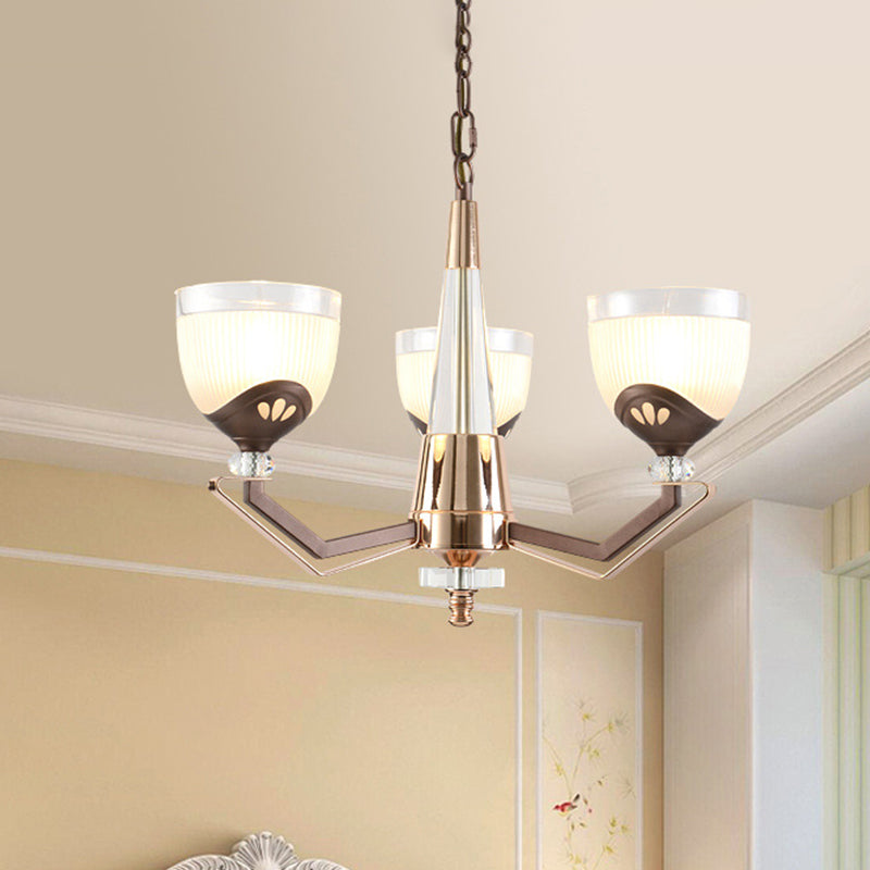 Coffee Bowl Shaped Pendant Chandelier Rural Style Cream Glass 3/6/8/10-Head Living Room Suspension Lighting 3 Coffee Clearhalo 'Ceiling Lights' 'Chandeliers' 'Close To Ceiling Lights' 'Glass shade' 'Glass' Lighting' 1197625