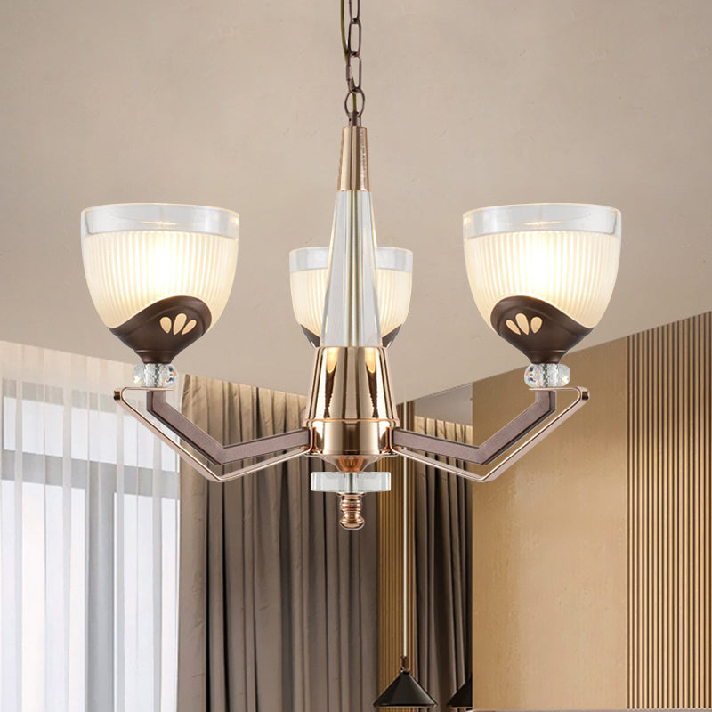 Coffee Bowl Shaped Pendant Chandelier Rural Style Cream Glass 3/6/8/10-Head Living Room Suspension Lighting Clearhalo 'Ceiling Lights' 'Chandeliers' 'Close To Ceiling Lights' 'Glass shade' 'Glass' Lighting' 1197626