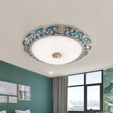 Blue Dome Shaped Flush Mount Fixture Countryside Crystal LED Bedroom Ceiling Lighting, 12"/16"/19.5" Wide