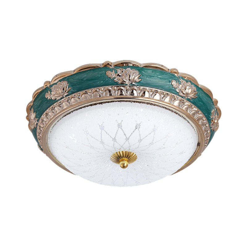 Milky Glass Domed Flushmount Rural Style LED Bedroom Close to Ceiling Lighting in Green, 12"/16"/19.5" W - Clearhalo - 'Ceiling Lights' - 'Close To Ceiling Lights' - 'Close to ceiling' - 'Flush mount' - Lighting' - 1197661