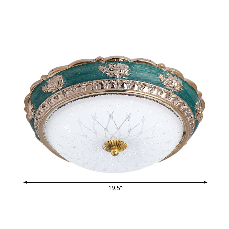 Milky Glass Domed Flushmount Rural Style LED Bedroom Close to Ceiling Lighting in Green, 12"/16"/19.5" W - Clearhalo - 'Ceiling Lights' - 'Close To Ceiling Lights' - 'Close to ceiling' - 'Flush mount' - Lighting' - 1197664