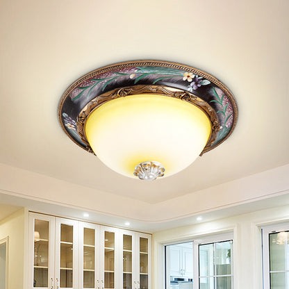Tan LED Flush Mount Lamp Countryside Style Faceted Glass Bowl Shaped Ceiling Lighting, 12"/16"/19.5 Width Tan Clearhalo 'Ceiling Lights' 'Close To Ceiling Lights' 'Close to ceiling' 'Flush mount' Lighting' 1197665