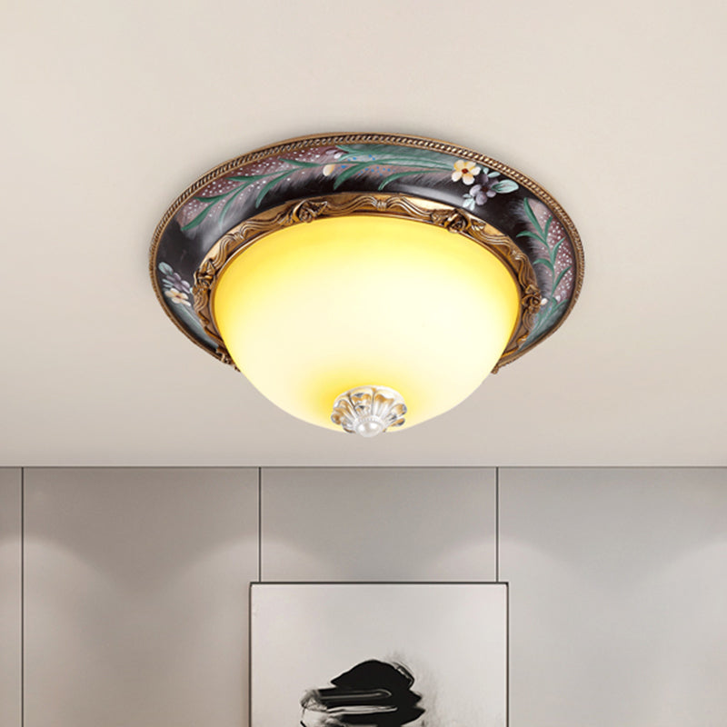 Tan LED Flush Mount Lamp Countryside Style Faceted Glass Bowl Shaped Ceiling Lighting, 12"/16"/19.5 Width Clearhalo 'Ceiling Lights' 'Close To Ceiling Lights' 'Close to ceiling' 'Flush mount' Lighting' 1197666