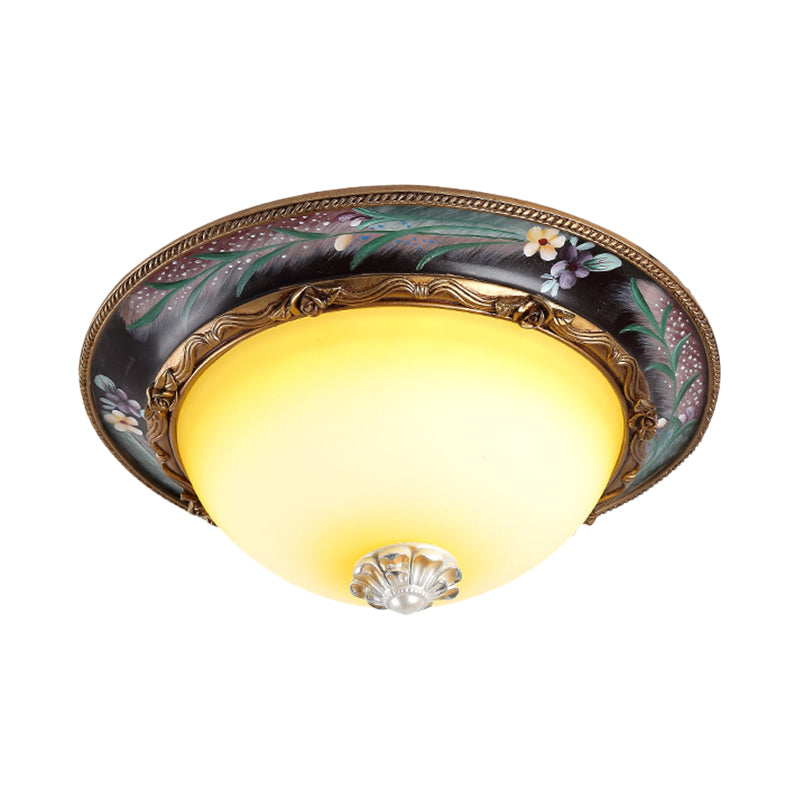 Tan LED Flush Mount Lamp Countryside Style Faceted Glass Bowl Shaped Ceiling Lighting, 12"/16"/19.5 Width Clearhalo 'Ceiling Lights' 'Close To Ceiling Lights' 'Close to ceiling' 'Flush mount' Lighting' 1197667