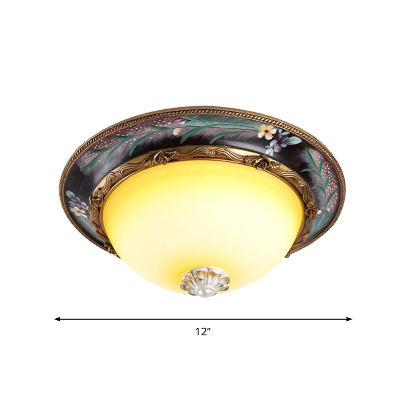 Tan LED Flush Mount Lamp Countryside Style Faceted Glass Bowl Shaped Ceiling Lighting, 12"/16"/19.5 Width Clearhalo 'Ceiling Lights' 'Close To Ceiling Lights' 'Close to ceiling' 'Flush mount' Lighting' 1197668