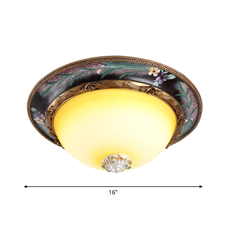 Tan LED Flush Mount Lamp Countryside Style Faceted Glass Bowl Shaped Ceiling Lighting, 12"/16"/19.5 Width Clearhalo 'Ceiling Lights' 'Close To Ceiling Lights' 'Close to ceiling' 'Flush mount' Lighting' 1197669