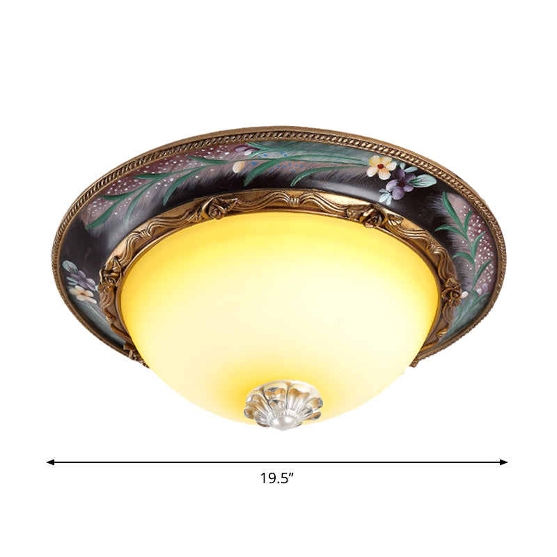 Tan LED Flush Mount Lamp Countryside Style Faceted Glass Bowl Shaped Ceiling Lighting, 12"/16"/19.5 Width Clearhalo 'Ceiling Lights' 'Close To Ceiling Lights' 'Close to ceiling' 'Flush mount' Lighting' 1197670