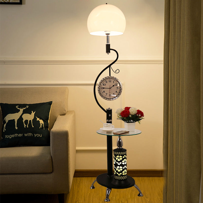 Dome Shaped Faceted Crystal Stand Up Lamp Rural Style 1-Light Living Room Floor Light in White/Black Clearhalo 'Floor Lamps' 'Lamps' Lighting' 1197694