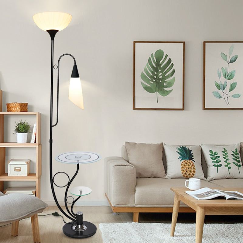 Beveled Crystal Black/White Tree Floor Lamp Flower-Like 2-Head Rural Style Floor Light Clearhalo 'Floor Lamps' 'Lamps' Lighting' 1197718