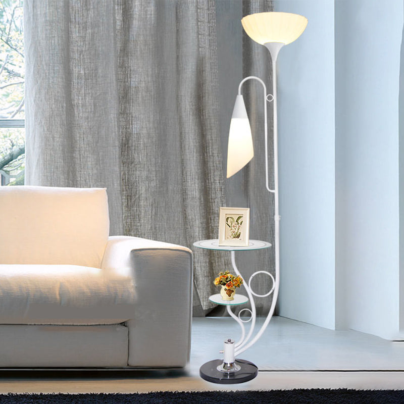 Beveled Crystal Black/White Tree Floor Lamp Flower-Like 2-Head Rural Style Floor Light Clearhalo 'Floor Lamps' 'Lamps' Lighting' 1197722