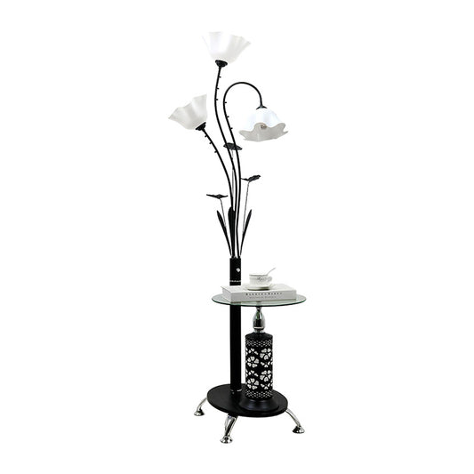 3-Light Metallic Floor Light Countryside Style Black/White Tree Design Guest Room Standing Up Lamp with Floral Shade Clearhalo 'Floor Lamps' 'Lamps' Lighting' 1197735