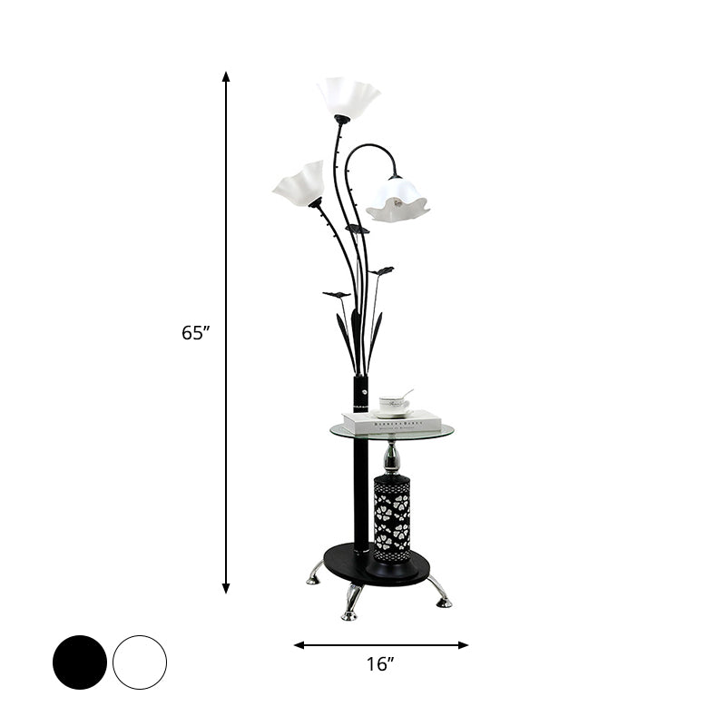 3-Light Metallic Floor Light Countryside Style Black/White Tree Design Guest Room Standing Up Lamp with Floral Shade Clearhalo 'Floor Lamps' 'Lamps' Lighting' 1197736