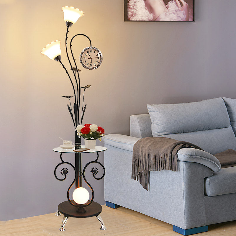 2-Head Tree Shaped Standing Floor Lamp Rural Style Black/White Metallic Floor Light for Bedroom Black Clearhalo 'Floor Lamps' 'Lamps' Lighting' 1197741