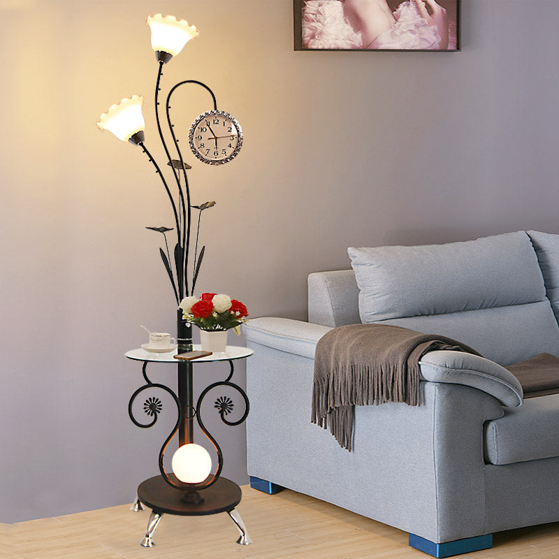 2-Head Tree Shaped Standing Floor Lamp Rural Style Black/White Metallic Floor Light for Bedroom Black Clearhalo 'Floor Lamps' 'Lamps' Lighting' 1197741