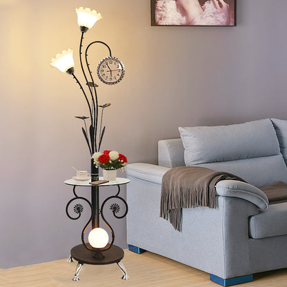 2-Head Tree Shaped Standing Floor Lamp Rural Style Black/White Metallic Floor Light for Bedroom Black Clearhalo 'Floor Lamps' 'Lamps' Lighting' 1197741