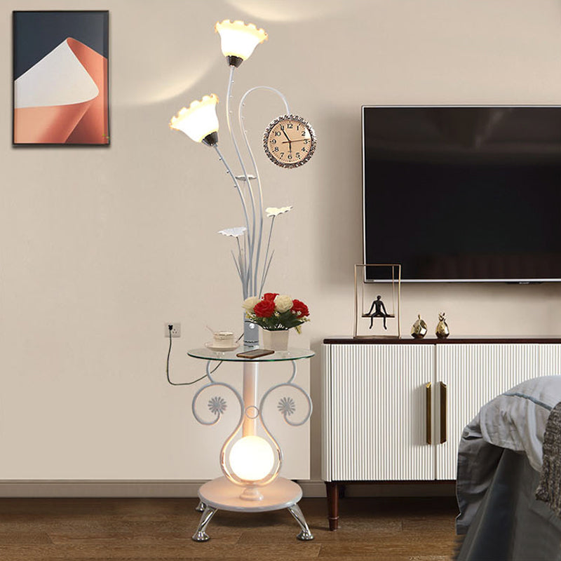 2-Head Tree Shaped Standing Floor Lamp Rural Style Black/White Metallic Floor Light for Bedroom White Clearhalo 'Floor Lamps' 'Lamps' Lighting' 1197745