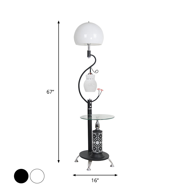 Black/White Dome Shade Task Floor Lamp Countryside Style Beveled Crystal 2-Bulb Standing Light Clearhalo 'Floor Lamps' 'Lamps' Lighting' 1197768