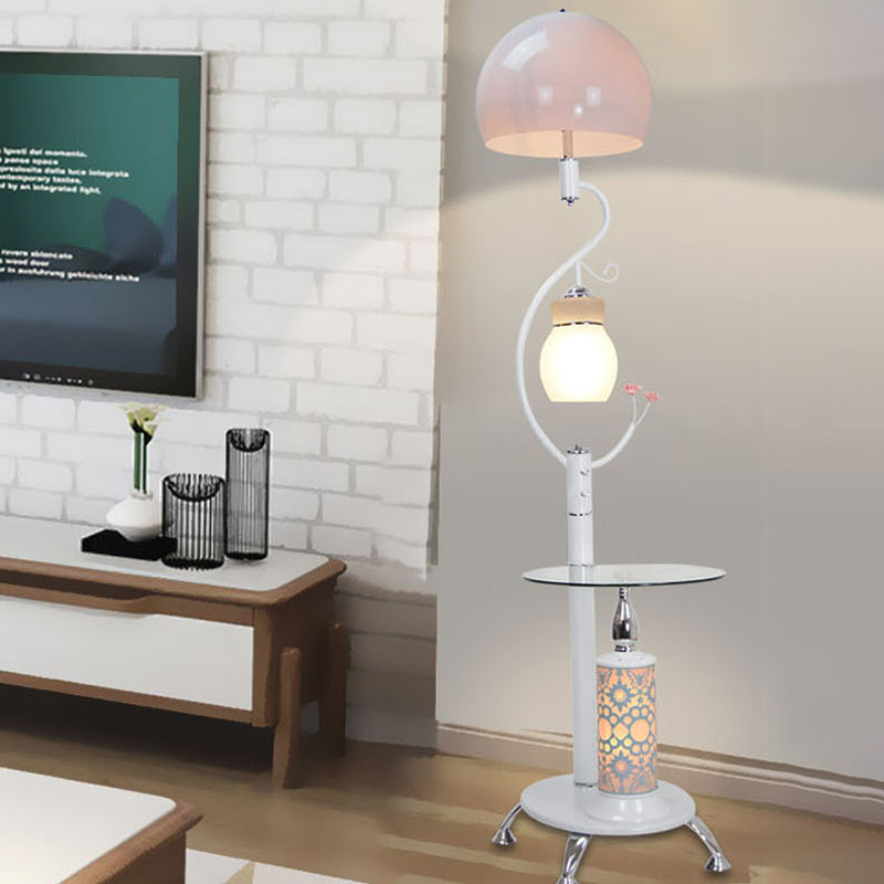 Black/White Dome Shade Task Floor Lamp Countryside Style Beveled Crystal 2-Bulb Standing Light Clearhalo 'Floor Lamps' 'Lamps' Lighting' 1197771